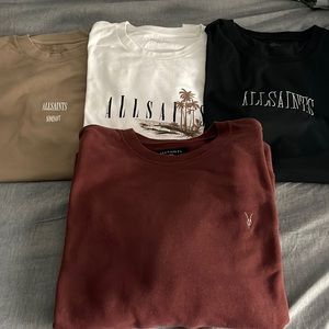 ALLSAINTS bundle.  Tshirts XL.  Brown tee Oversized M. Sweatshirt L.